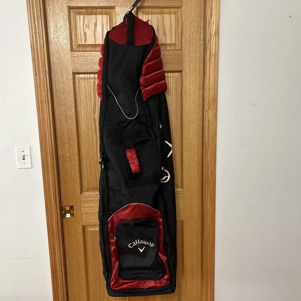 Flaws See Pics! Callaway Golf Travel Bag w Wheels Black Red Club Cover Rolling